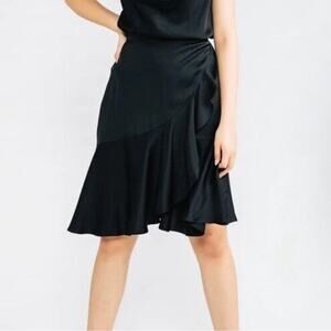 NEW  CHLOÉ KRISTYN Black Satin Ruffle Asymmetrical Skirt Women’s Size XXL